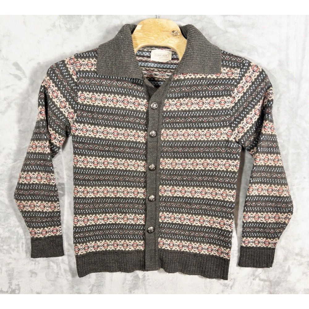 Vintage Lord Jeff Fair Isle Knit Cardigan Mens Large Orlon Acrylic‎ USA Made